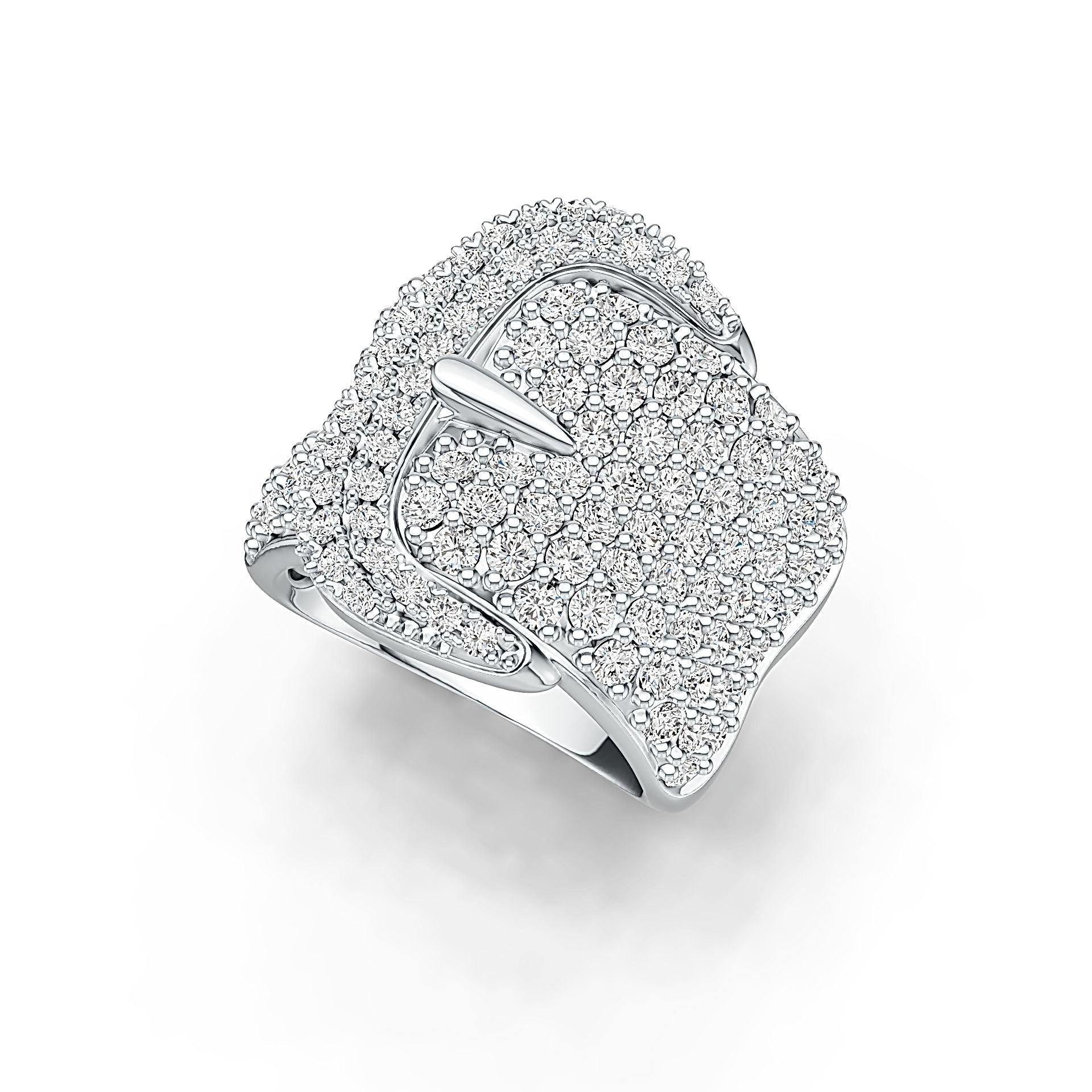 Sterling Silver Ring Buckle Belt Theme with White Topaz or Moissanite Syzjewelry