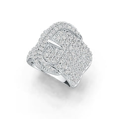 Sterling Silver Ring Buckle Belt Theme with White Topaz or Moissanite Syzjewelry