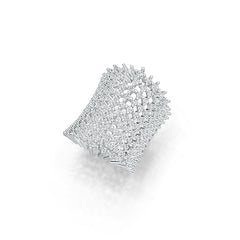 Sterling Silver Statement Ring Multi-Row with White Topaz or Moissanite - Syzjewelry