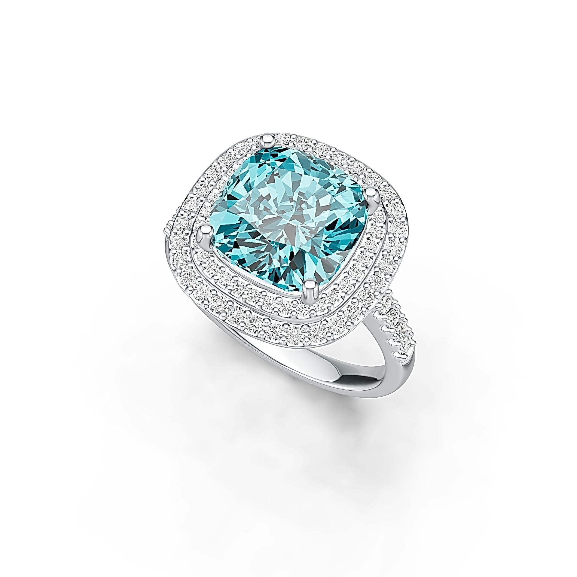 Sterling Silver Semi Mount Ring Setting Cushion CU 10x10 Halo with White Topaz or Moissanite Syzjewelry