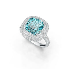 Sterling Silver Semi Mount Ring Setting Cushion CU 10x10 Halo with White Topaz or Moissanite Syzjewelry
