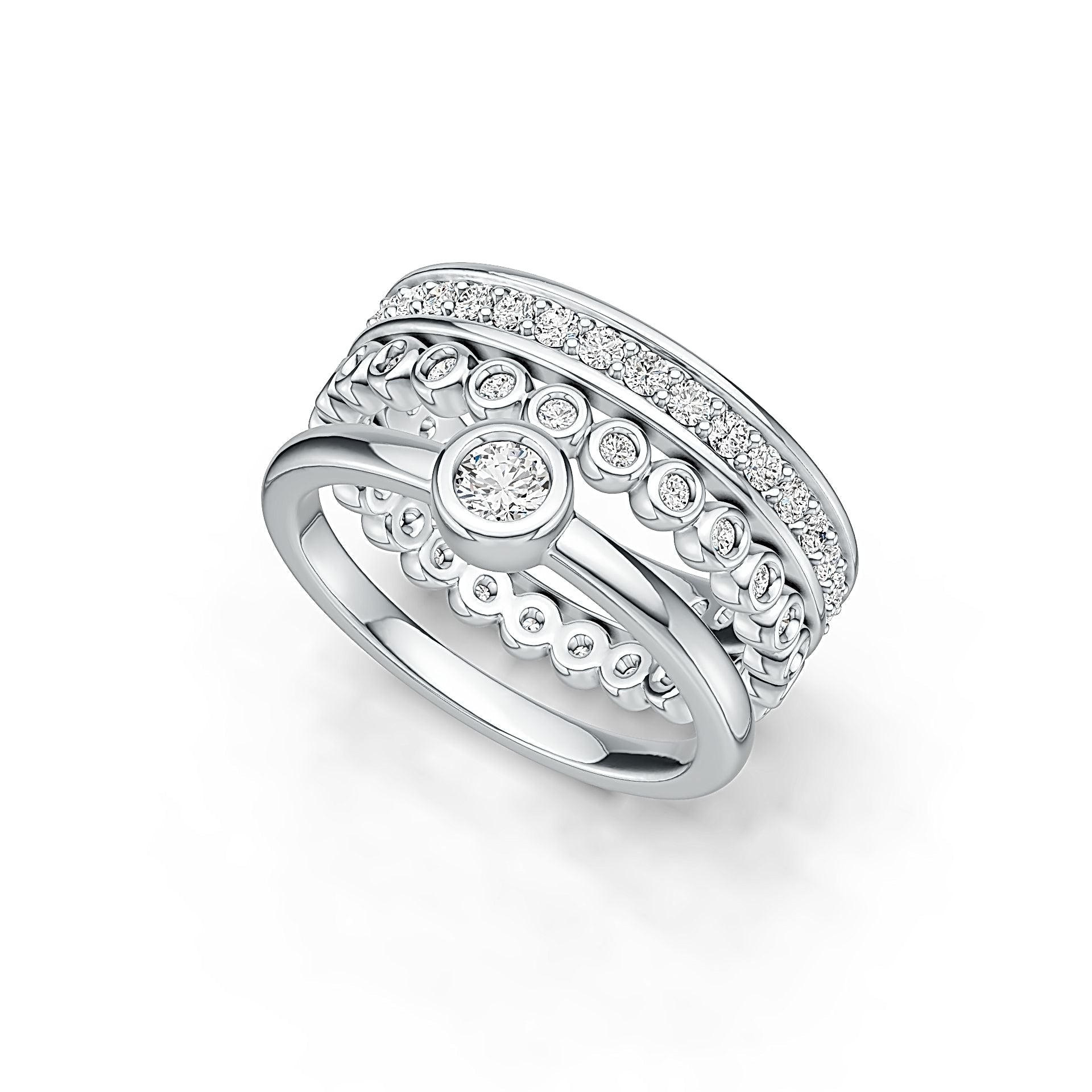 10K Gold Semi Mount Ring Setting Round RD 3.5mm Stackable Rings with White Topaz - Syzjewelry