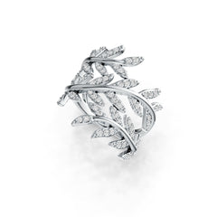 Sterling Silver Ring with White Topaz or Moissanite Leaf-and-Vine Theme Bypass DHJ