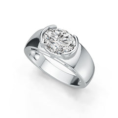 14K Gold Moissanite Ring Oval OV 10x8mm Men's Solitaire Ring Split Bezel East West