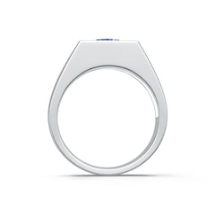 Men's Sterling Silver Royal Blue Sapphire Ring Round RD 6.5x6.5mm Flush Bezel Set