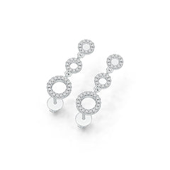 Sterling Silver Triple Circle Drop Dangle Earrings with White Topaz or Moissanite DHJ