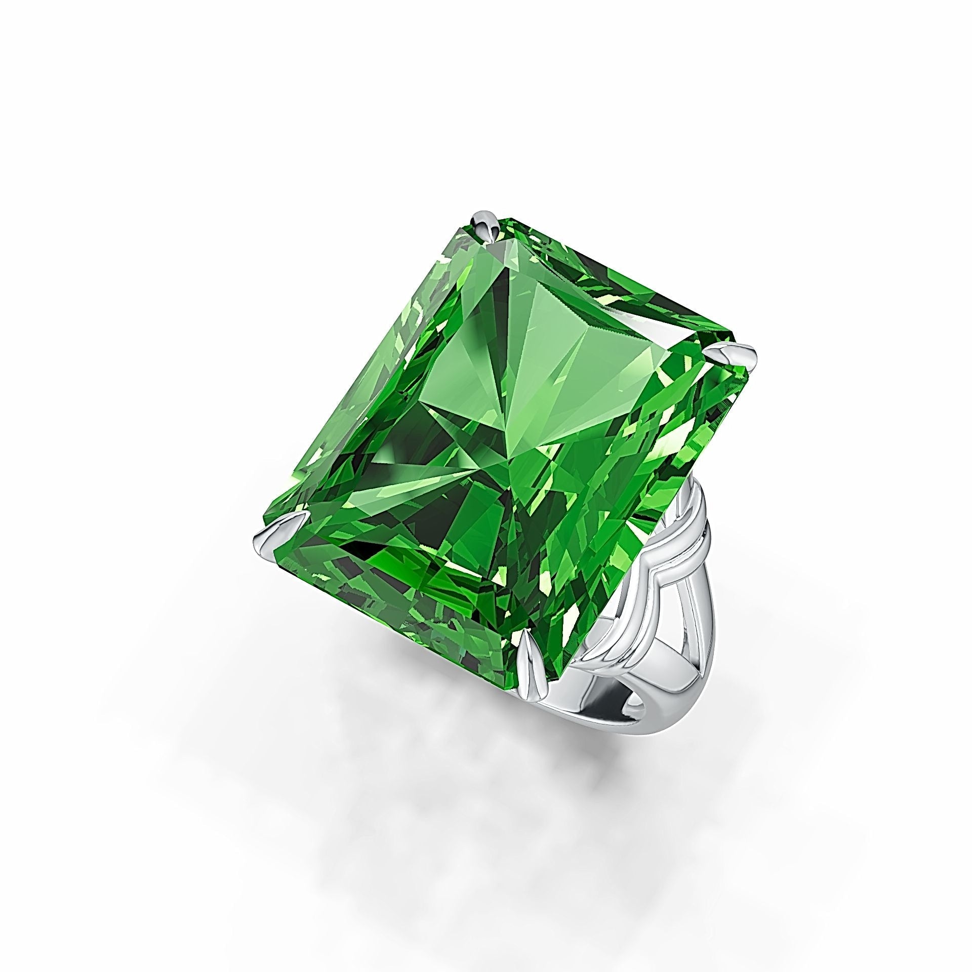 Sterling Silver Semi Mount Ring Setting Emerald OCT 20X15mm Cocktail Ring Art Nouveau DHJ