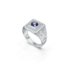Sterling Silver Sapphire Engagement Ring Ring RD 6.5x6.5mm Men's Ring