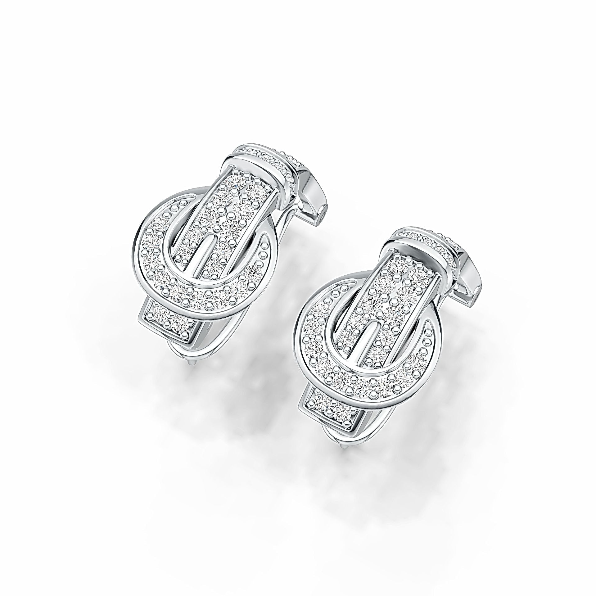Sterling Silver Earrings Belt Buckle Theme with White Topaz or Moissanite - Syzjewelry