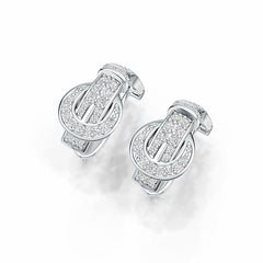 Sterling Silver Earrings Belt Buckle Theme with White Topaz or Moissanite - Syzjewelry