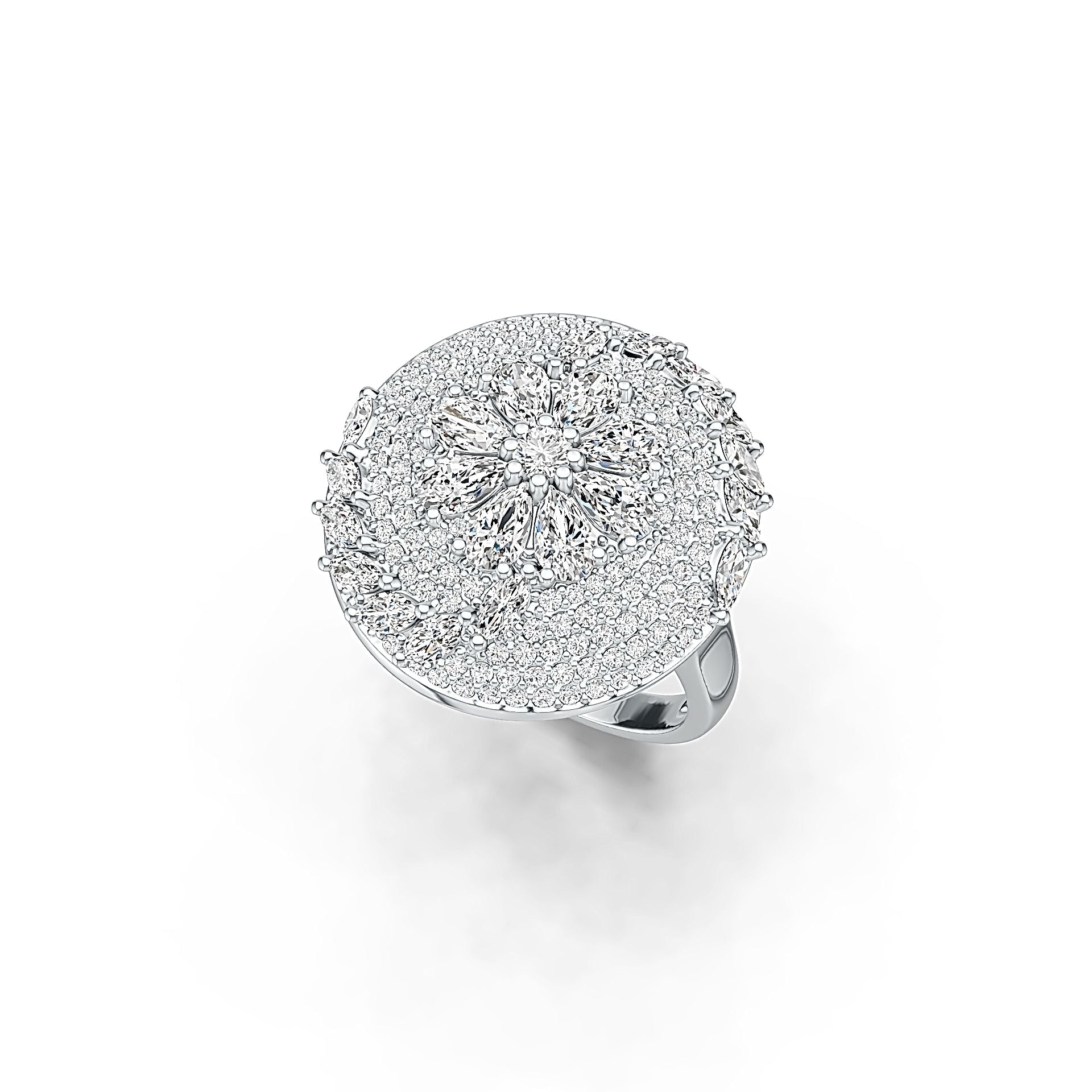 Sterling Silver Cluster Cocktail Ring with White Topaz or Moissanite - Syzjewelry