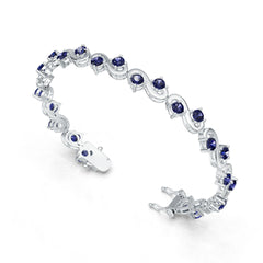 Sterling Silver Moissanite or Sapphire Bracelet Round RD 4x4mm w/ Accent
