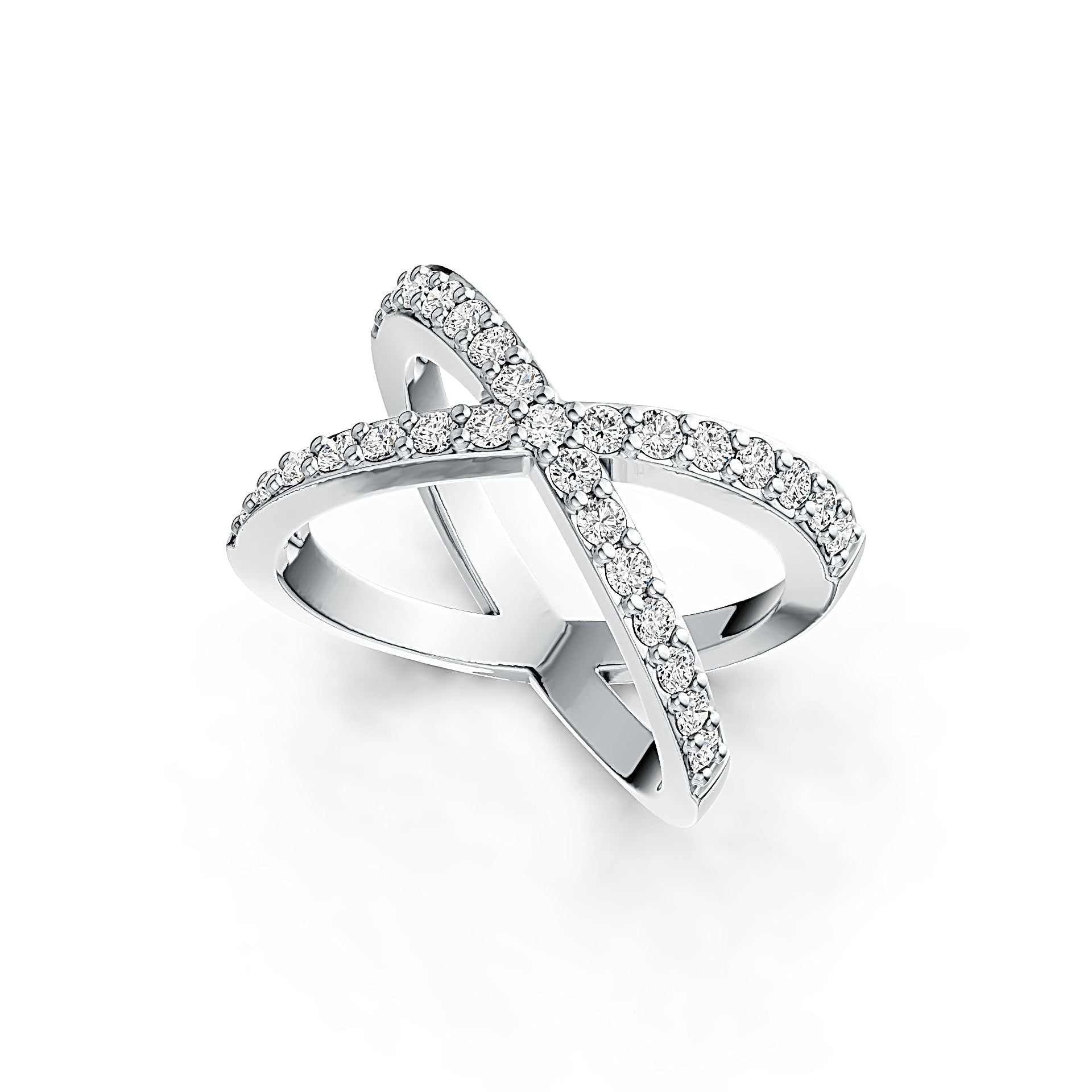 Sterling Silver Ring Crisscross X Theme with White Topaz or Moissanite - Syzjewelry