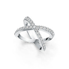 Sterling Silver Ring Crisscross X Theme with White Topaz or Moissanite - Syzjewelry