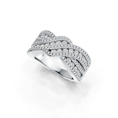 Sterling Silver Ring Twisted Wave Theme with White Topaz or Moissanite - Syzjewelry