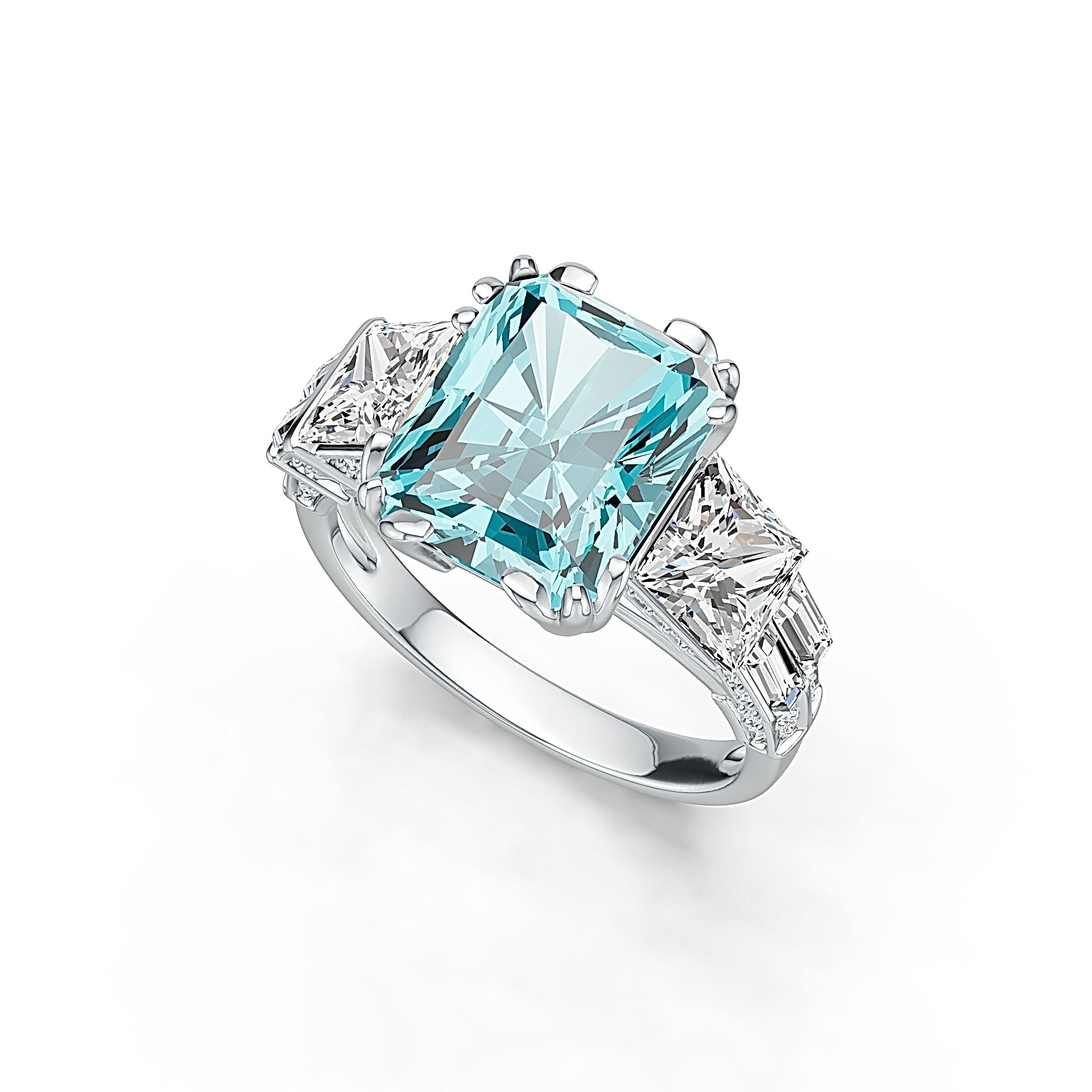 Sterling Silver Semi Mount Ring Setting Emerald OCT 12X10mm SQ 6X6mm Baguette 4X2mm DHJ