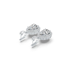 Sterling Silver Semi Mount Earrings Setting Oval OV 18X12mm Double Halo DHJ