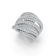 Sterling Silver Ring Multi-Row Crossover with White Topaz or Moissanite DHJ