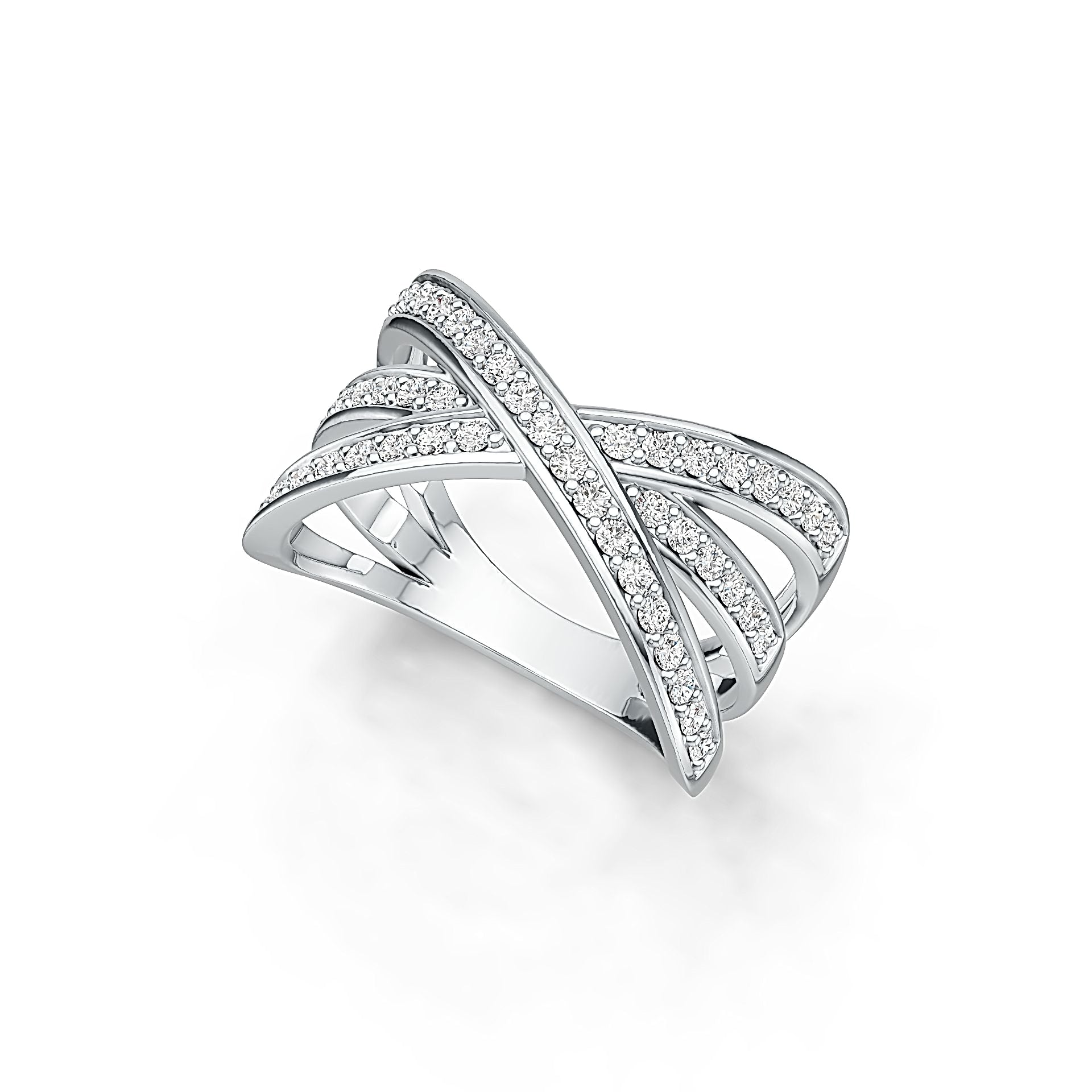Sterling Silver Crossover Ring with White Topaz or Moissanite - Syzjewelry
