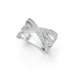 Sterling Silver Crossover Ring with White Topaz or Moissanite - Syzjewelry