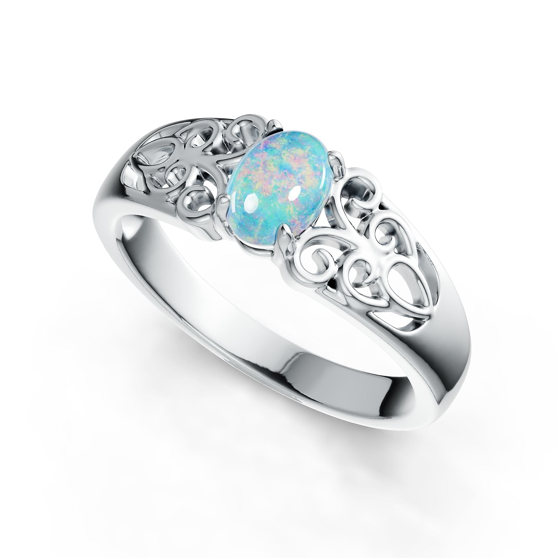 Sterling Silver Semi Mount Ring Setting Oval OV 7X5mm Cabochon Filigree DHJ