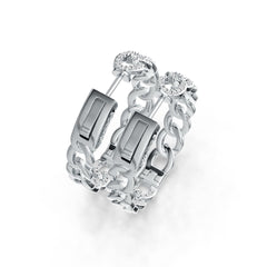 Sterling Silver Hoop Earrings Chain Link Theme with White Topaz or Moissanite DHJ