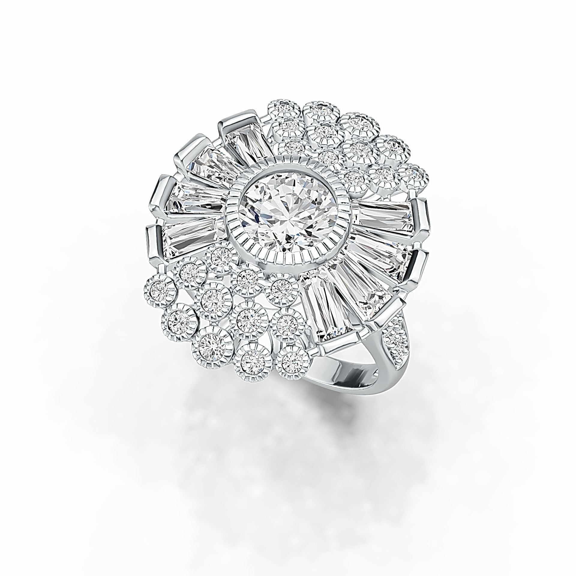 Sterling Silver Semi Mount Ring Setting Round RD 8x8mm  Baguette BAG 6x3mm DHJ