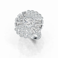 Sterling Silver Semi Mount Ring Setting Round RD 8x8mm  Baguette BAG 6x3mm DHJ