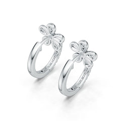 Sterling Silver Hoop Earrings with White Topaz or Moissanite Flower Theme Syzjewelry