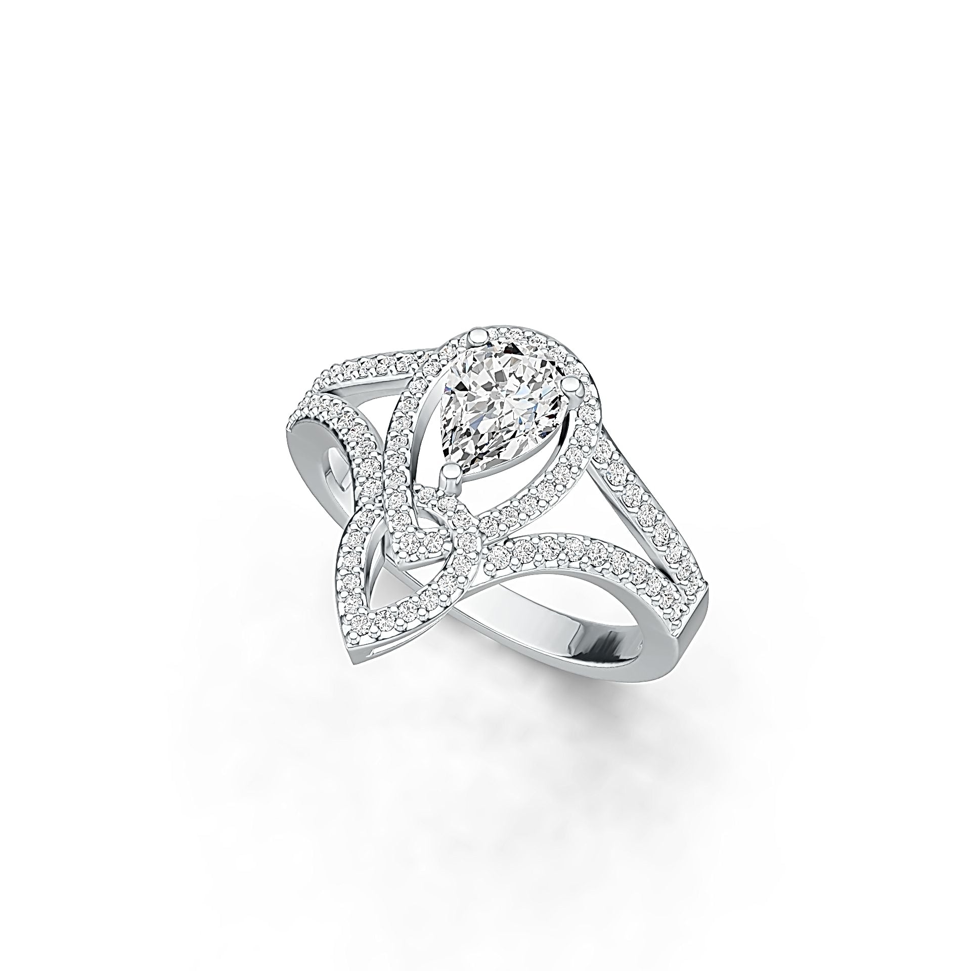Sterling Silver Semi Mount Ring Setting Pear PE 8X6mm with White Topaz DHJ