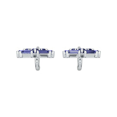 Sterling Silver Royal Blue Sapphire Hexagon Cluster Drop Earring Baguette BG 4x2mm