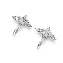 Sterling Silver Semi Mount Earrings Setting Pear PE 7X5mm RD 5X5mm Bat Theme DHJ