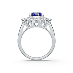 Sterling Silver Royal Blue Sapphire with Moissanite Ring Oval OV 10x8mm Halo