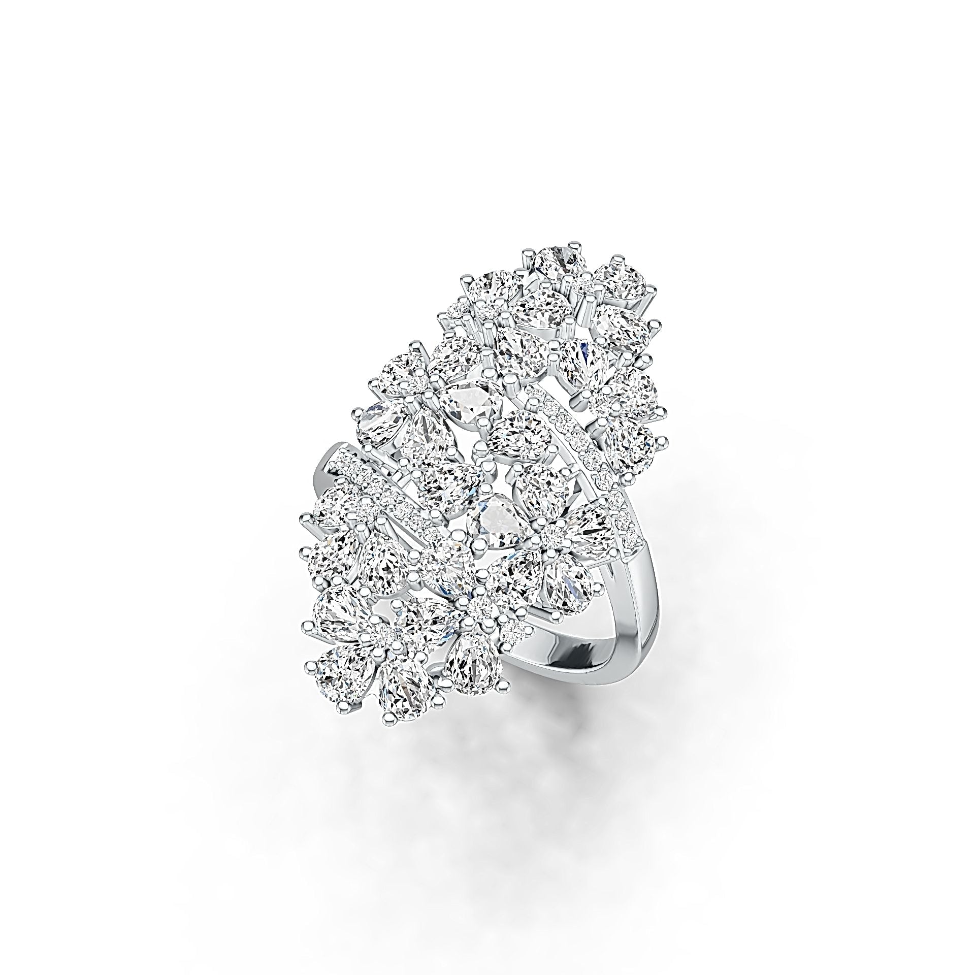 Sterling Silver Cocktail Cluster Ring with White Topaz or Moissanite - Syzjewelry