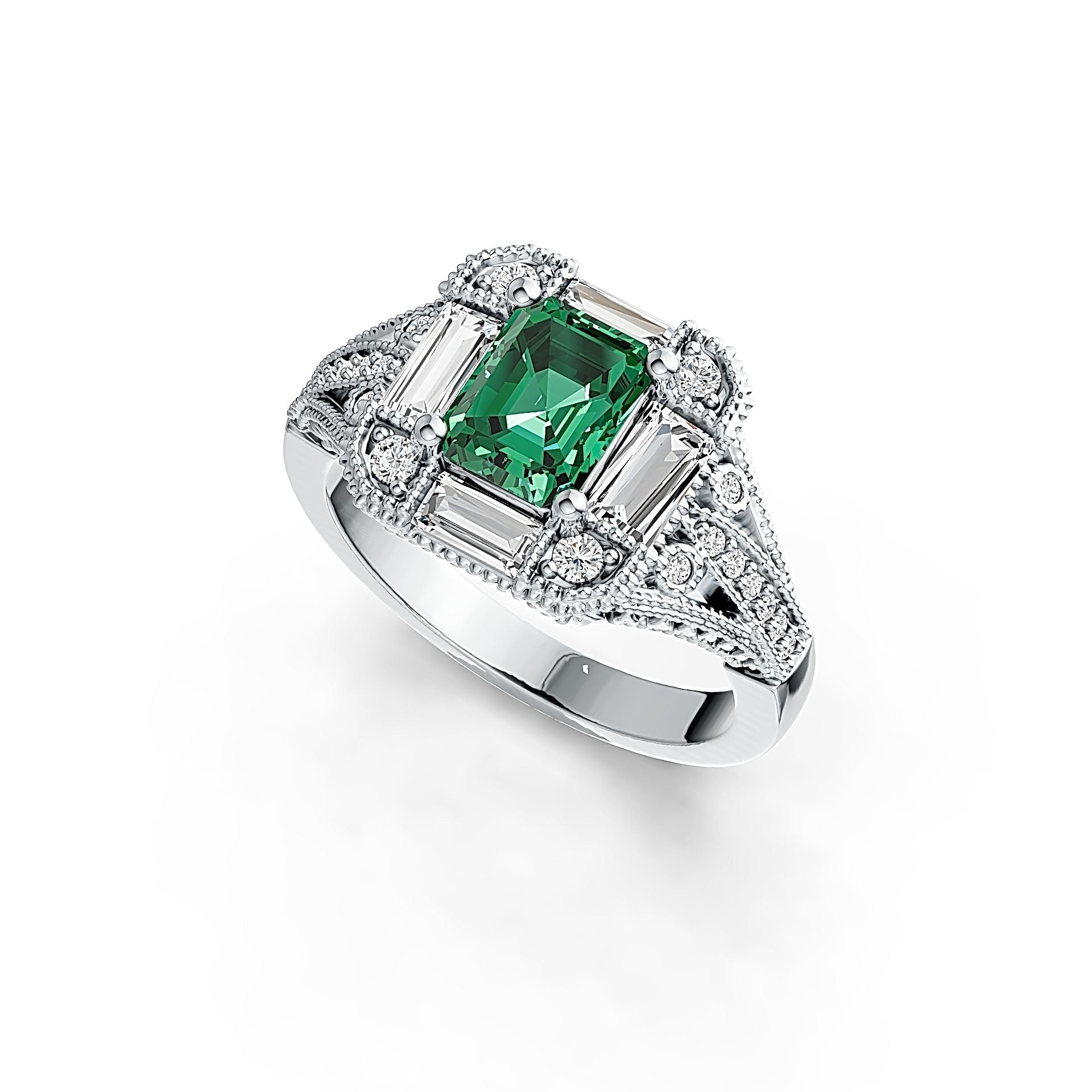 Sterling Silver Semi Mount Ring Setting Emerald OCT 8X6mm with White Topaz - Syzjewelry