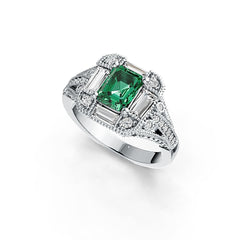 Sterling Silver Semi Mount Ring Setting Emerald OCT 8X6mm with White Topaz - Syzjewelry