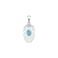 Sterling Silver Opal and Moissanite Pendant OV 9X7mm