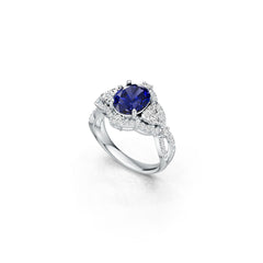 Sterling Silver Blue Sapphire Engagement Ring  Oval OV 10X8mm Cross Shank Halo