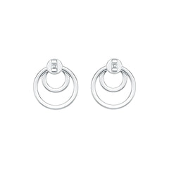 Sterling Silver Earrings Double Circle Theme with White Topaz or Moissanite DHJ