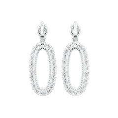 Sterling Silver Drop Earrings Open Oval Style with White Topaz or Moissanite DHJ
