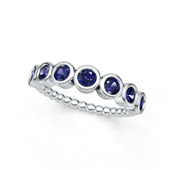 Sterling Silver Royal Blue Sapphire Ring Half Eternity Band Round RD 3x3mm Bezel-Set