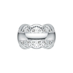 Sterling Silver Scalloped Cocktail Ring with White Topaz or Moissanite - Syzjewelry
