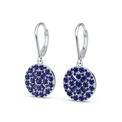 Sterling Silver Royal Blue Sapphire Cluster Dangle Earrings Baguette BG 2x1mm