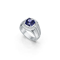 Men's Rings Sterling Silver Royal Blue Sapphire Ring Mounting Cushion CU 8X8mm