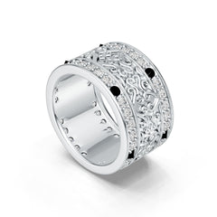 Men's Sterling Silver CVD Diamond Ring Roudn RD 2x2mm Victorian Baroque