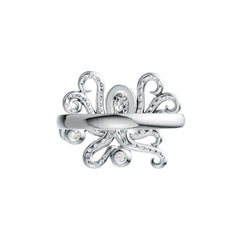 Sterling Silver Ring with White Topaz or Moissanite Octopus Theme DHJ