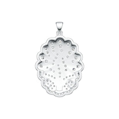 Silver pendant with diamond accents on a white background