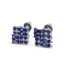 Sterling Silver Royal Blue Sapphire Stud Earrings Baguette BG 4x2mm
