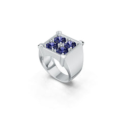 Men's Sterling Silver Moissanite Ring Round RD 6.5X6.5MM