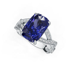 Sterling Silver Royal Blue Sapphire Engagement Ring Cushion CU 12x8mm Twist Shank Crisscross Ring